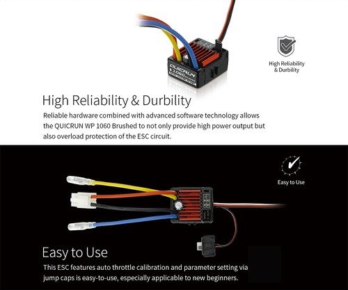 Hobbywing QuicRun 1060 60A 25A 1080 80A cepillado ESC para coche de radiocontrol 1:10 1:18 1:16 - Imagen 14 de 29