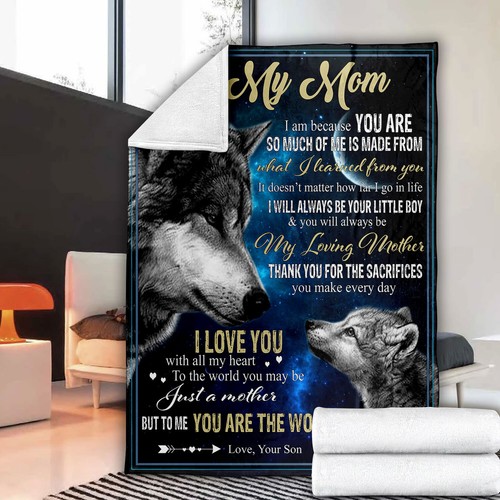 Wolf To My Mom Are The World Fleece Blanket Gift From Son, Birthday Gift, Xmas - Bild 2 von 4