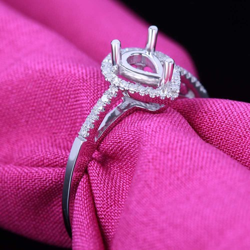 14k White Gold 7x5mm Pear Natural Diamonds Fine Jewelry Semi Mount Wedding Ring - Picture 3 of 5