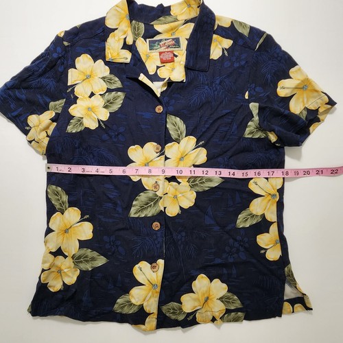 La Cabana Blue Floral Collared Button Down Short Sleeve Blouse Top Shirt Size S - Bild 7 von 9