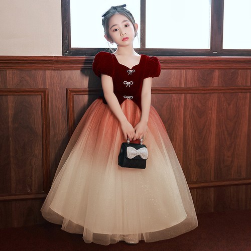 Glitter Tulle Tutu Black Velvet Long Maxi Ball Gown Dress Princess Flower Girl - Picture 12 of 13