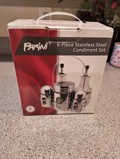 New Parini 6 Piece Stainless Steel Condiment Set In Display Rack - NIB