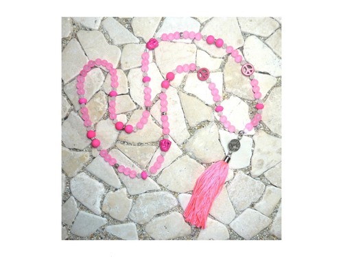 ★ lange Kette ★ HIPPIE BOHO IBIZA PEACE ★ AUGE ★ QUASTE ★ neonpink ★ - Bild 2 von 4