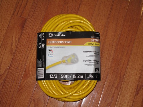 Southwire 2588SW0002 50ft 12/3 SJTW Outdoor Extension Cord Heavy Duty Light End - Picture 1 of 2