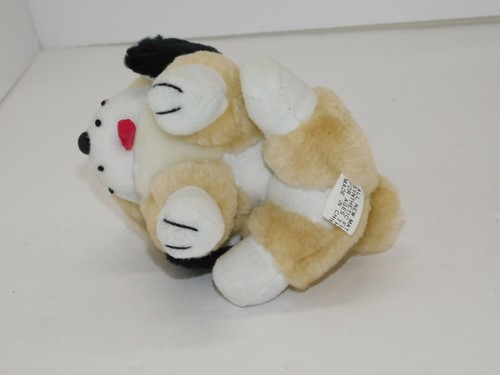 Small Vintage Dog Plush Stuffed Toy Tan Black Ears Tongue Yellow Eyelids - Picture 9 of 10