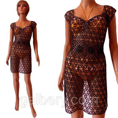 Crochet Dress Beach Cover Sexy Cotton Lace Short Tunic Summer Party Top Women - Picture 8 of 8