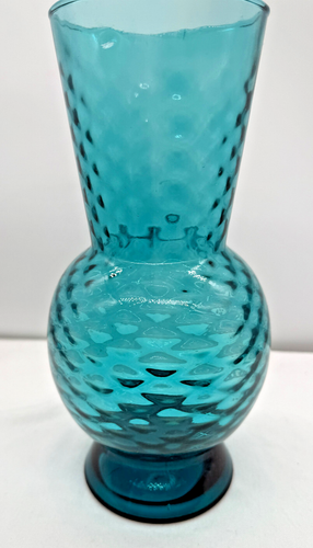 Empoli Italy Optic Diamond Mid Century Art Glass Vase in Teal Blue - Picture 3 of 24