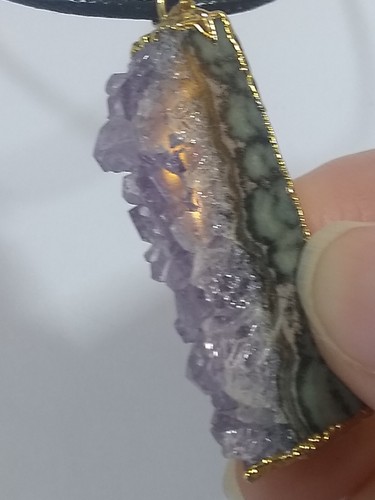 Amethyst Geode Slice Pendant Gold Electroplated w/ cord - Picture 2 of 12