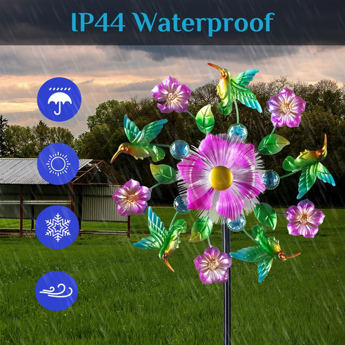 Hummingbird Solar Wind Spinner Color Changing Stake LED Light Kinetic Decoration - Picture 6 of 8