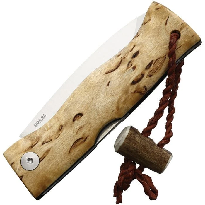 Karesuando Kniven Paltsa Folding Knife 2.75" RWL-34 Steel Blade Curly Birch - Imagem 3 de 4