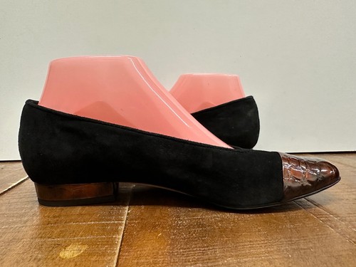 Vaneli flats shoes women  7.5 W black & brown suede cap toe leather flat shoes - Picture 4 of 11