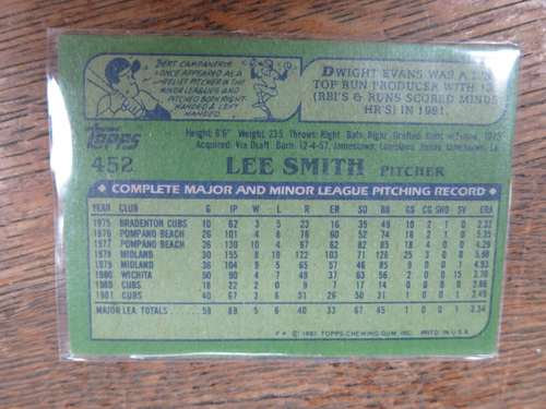1982 Topps #452 Lee Smith Cubs Baseballkarte NEUWERTIG - Bild 3 von 5