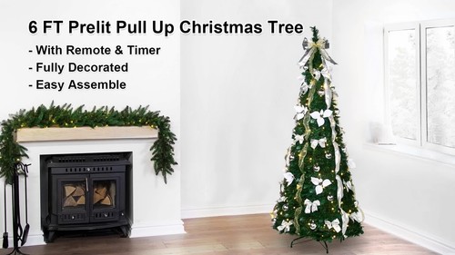 6Ft Pre-lit Pull Up Christmas Tree with Remote Fully Decorated w/ 200 LED Lights - Video 1 of 1