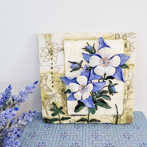Vintage 3D Columbine Wall Tile Plaque by Richard A Henson 5.5" x 5.5" Resin READ