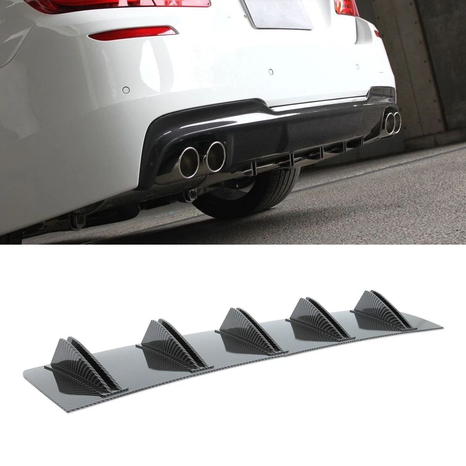 For Chevy Monte Carlo 00-07 Carbon Look Rear Bumper Diffuser Shark Fins Spoiler - Image 2 of 4