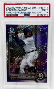 2022 1st Bowman Chrome BCP-14 Roberto Campos Purple Refractor /250 Tigers PSA 9