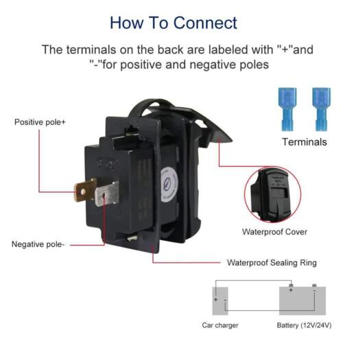 Wippschalter USB C Ladegerät Buchse Dual PD und QC3.0 12/24V Blaue Led Voltmeter - Bild 5 von 6