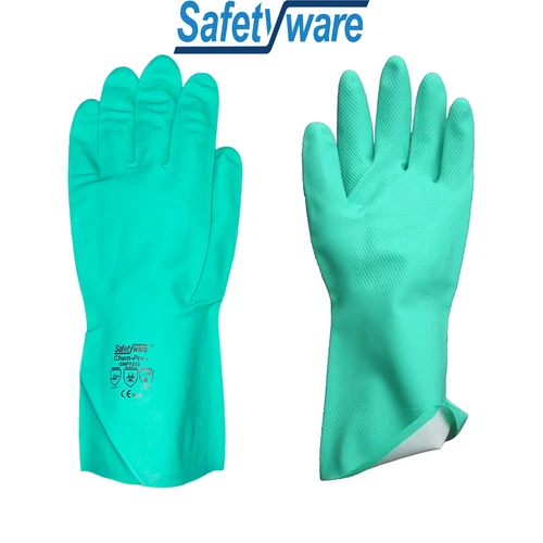Safetyware Chemical Resistant Flocklined Nitrile Kitchen Dishwashing Work Gloves - Picture 1 of 7