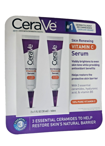 2 Pack CeraVe Skin Renewing Vitamin C Serum with Hyaluronic Acid 1 FL OZ (30ml) - Picture 7 of 16
