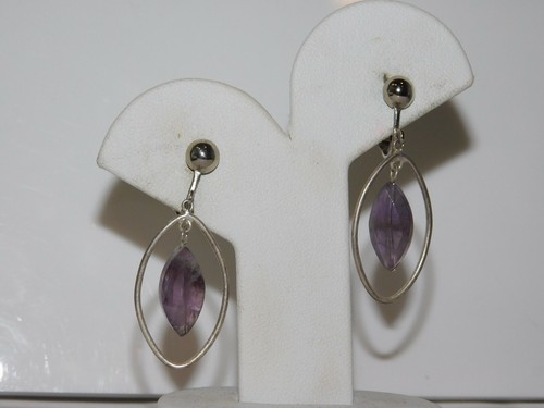 Ametista Viola Marquise Perlina Color Argento Pendente Orecchini a Clip Ck 57 - Foto 4 di 4