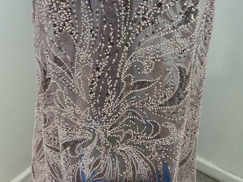 Baby PinkBeaded Sequins Embroidery Bridal Lace Fabric 50” Width Sold By The Yard - Picture 3 of 6