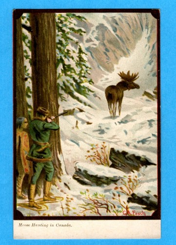 Moose Hunting in Canada, Edwardian Era, Signed Artist C A Fesch - Picture 1 of 2