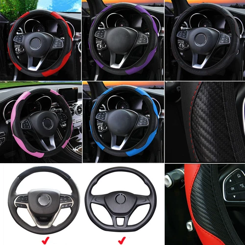 Cubierta Volante Coche Fibra Carbono Cuero PU Universal Antideslizante Accesorios - Imagen 4 de 19