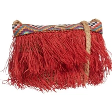 Sun N Sand Paper Straw Women's Crossbody Bag Red Turquoise