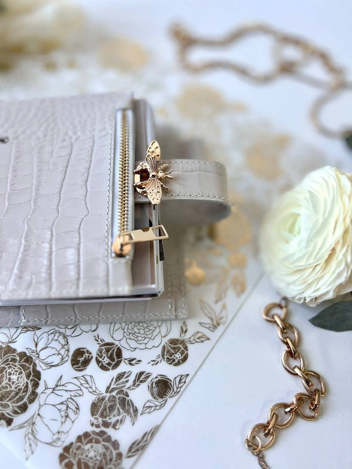 White Milk leather notebook cover A7 6 rings mini wallet, Mini Planner Binder. - Image 2 of 4