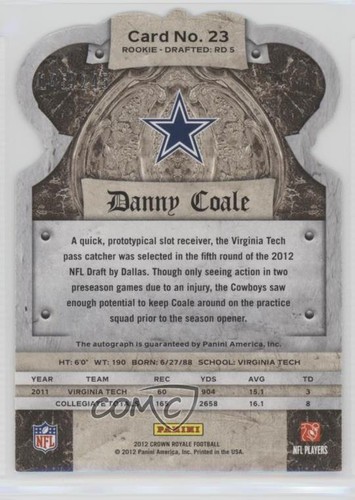 Crown Royale Rookie Signatures 2012/245 Danny Coale #23 automático radiocontrol - Imagen 2 de 4