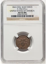 1863 United States of America AU55 Brown NGC, Fuld-195/376a, R.4