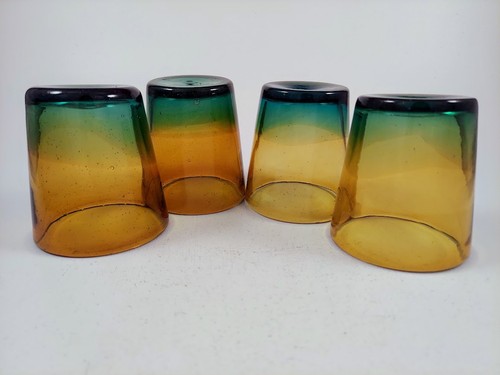 4 of Mexican Ombre Gradient Drinking Rock Glasses Amber to Green 4" Hand Blown - Picture 4 of 8