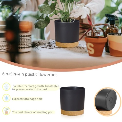 4/5/6 inch Plant Pots Indoor 3 Pack Modern Plastic Planter with Drainage Hole... - Picture 3 of 7