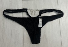 Vintage Delicates Thong Panties Sz 8 - Black - Rhinestone Charm on Back