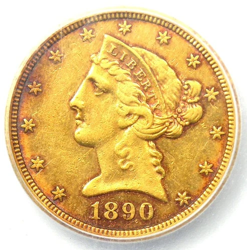 1890-CC Liberty Gold Half Eagle $5 Carson City Gold Coin - Certified ICG AU55