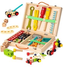 KIDWILL Tool Kit Tool Box for Kids Wooden Toddler Tools Set Includes Tool Box