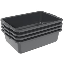 Lasbily 32 L Large Commercial Bus Box, 4 Pack Plastic Bus Tubs, Gray