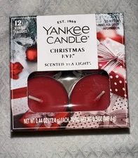 Yankee Candle Scented Tea Lights Christmas Eve 12 Count Holiday Red Brand New