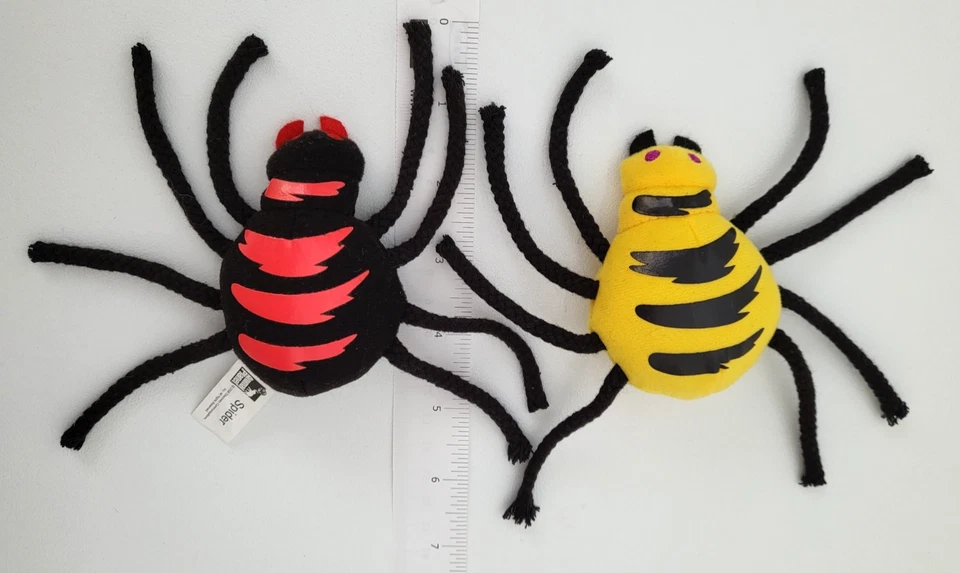 McDonald's 2006 Animal Planet Spider LOTE de 2 juguetes de peluche patas de cordón rojo y amarillo Foto 3 de 4
