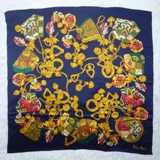 NINA RICCI Gold Hand Bag Chain Flower Silk Scarf Scarves 34.5" X 33.5" L30