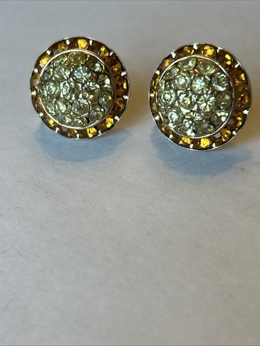 Pendientes Coro Años 40 Tornillo Trasero Color Citrino y Ámbar Estrás Tono Dorado Cúpula - Imagen 2 de 10