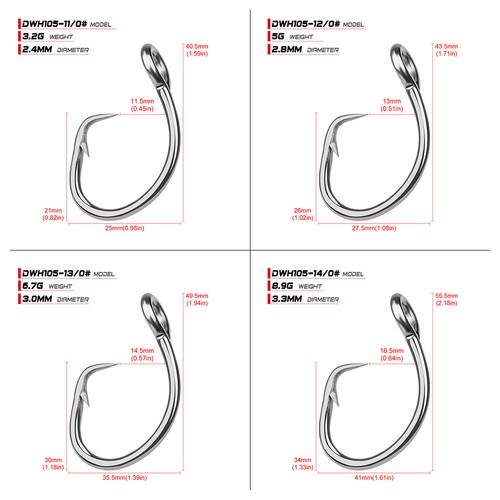 5Pack Big Game Circle Hooks Stainless Steel Fishing Hook for Live Bait 11/0-16/0 - Picture 8 of 30