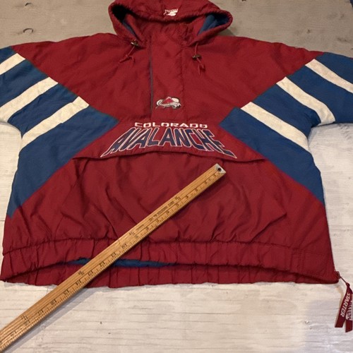 Vintage 90s NHL Starter Colorado Avalanche 1/2 Zip Pullover Hooded Jacket Sz XL - Picture 15 of 24