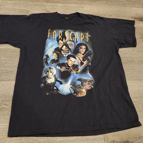 Vintage FarScape Shirt Mens Large Black Scifi TV Series Y2K 2000s Short Sleeve - Picture 2 of 9