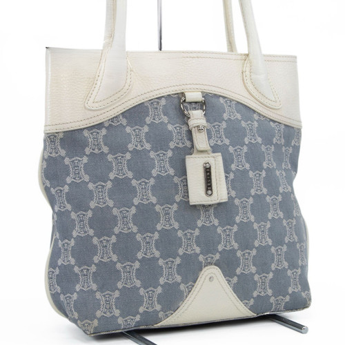 Authentic CELINE Macadam Denim Leather Tote Shoulder Bag