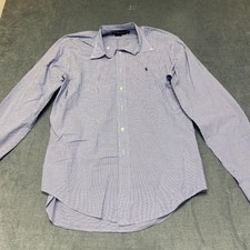 Ralph Lauren Yarmouth Dress Shirt Mens 16 36-37 White Blue Check Cotton Business
