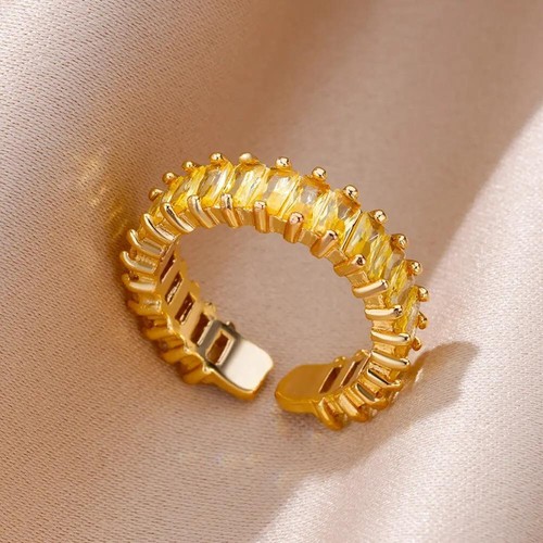 Colorful Cubic Zirconia Open Ring Women Gold Stainless Steel Boho Vintage Gift - Picture 27 of 39