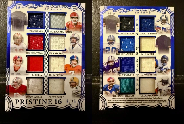 2025 Blatt im Spiel gebraucht Brady Mahomes Montana Payton Smith Sander ++ Jsy /25