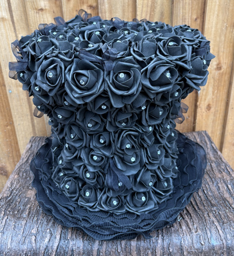 Atemberaubende Gothic schwarze Rosen OVERSIZE Zylinder Hut OOAK 13" hoch Größe 59 cm (3)