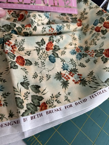 Vtg Look Floral Fabric Aqua Blue Rust Orange Beth Bruske David Textiles 1 Y - Picture 3 of 4